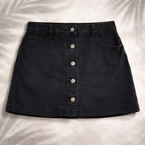 Black Denim Mini Skirt Size M Button Front - Pockets - Forever 21